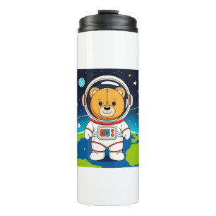 Cartoon Bear in Spacesuit Illustration Thermal Tumbler