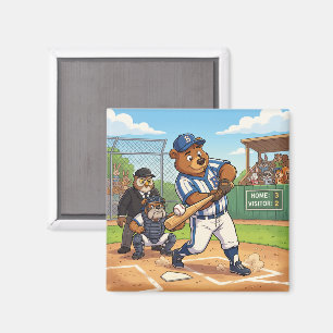 Cartoon Bear Playing Baseball Magnet