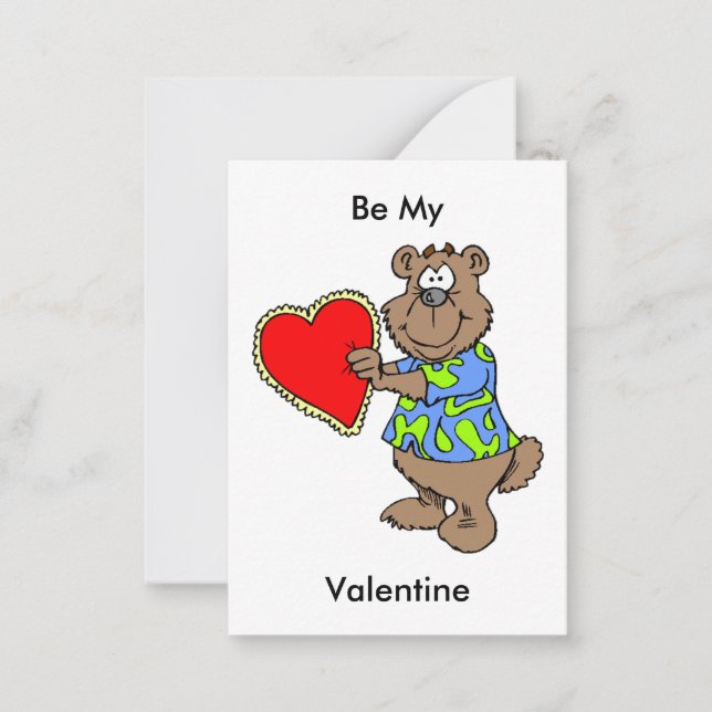 Cartoon Bear with Valentine Heart Mini Kids Cards (Front)