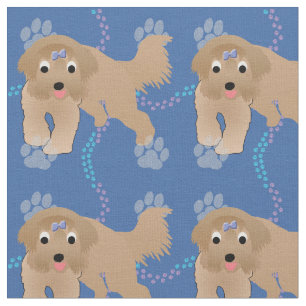Cartoon Bearded Collie Fabric