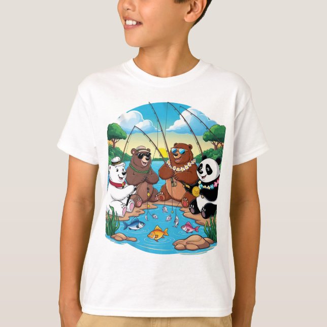 cartoon bears fishing T-Shirt (Front)
