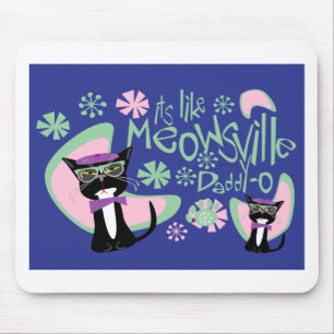 Cartoon Beatnik Character Fifties Cat Slogan Mouse Pad