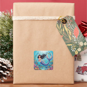 Cartoon Beautiful Mermaid under the Sea Square Sticker