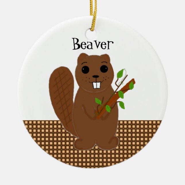 Cartoon Beaver Ceramic Tree Decoration (Front)