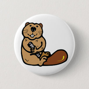 Cartoon Beaver for International Beaver Day 6 Cm Round Badge