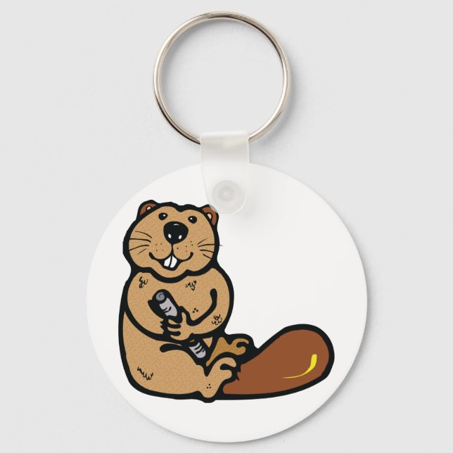 Cartoon Beaver for International Beaver Day Key Ring (Front)