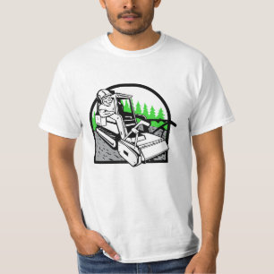 Cartoon Beaver Operating Forestry Mulcher Mascot  T-Shirt