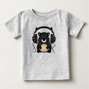 Cartoon Beaver Silhouette with Headphones Vector  Baby T-Shirt
