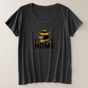 Cartoon Bee and Honey Jar "HOME" T-Shirt Plus Size T-Shirt