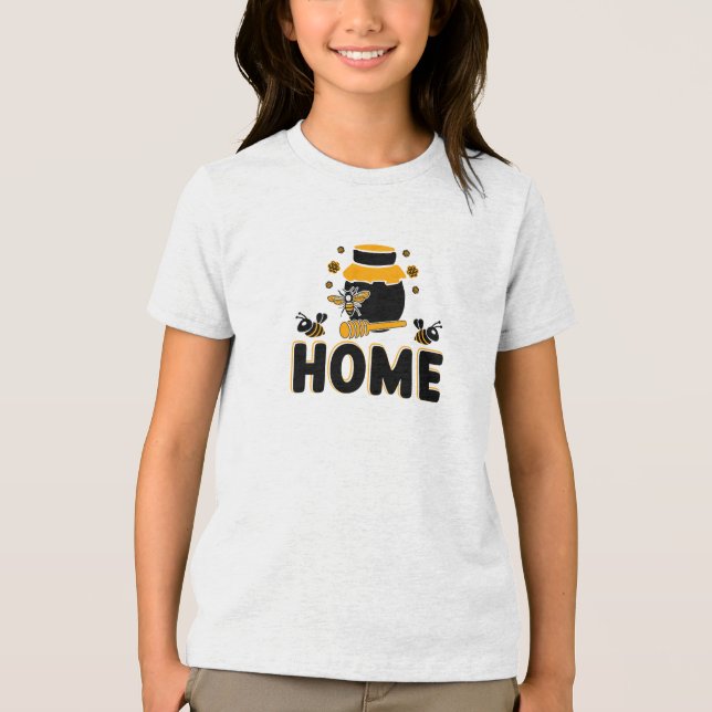 Cartoon Bee and Honey Jar "HOME" T-Shirt Tri-Blend Shirt (Front)