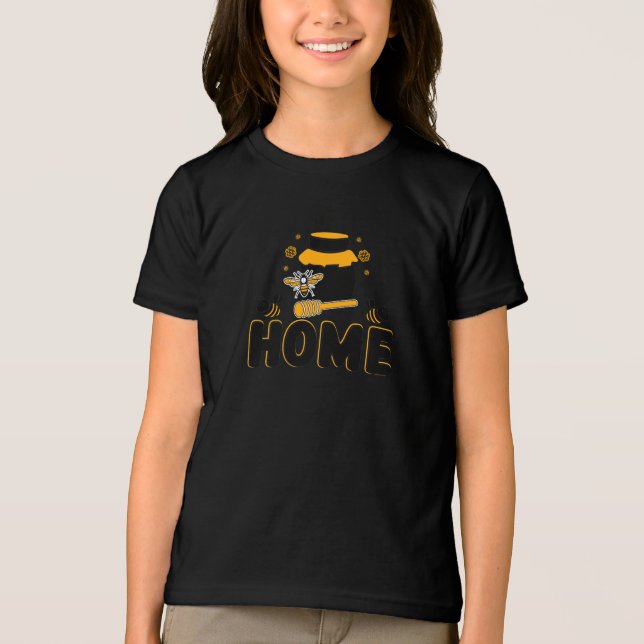 Cartoon Bee and Honey Jar "HOME" T-Shirt Tri-Blend Shirt (Front)