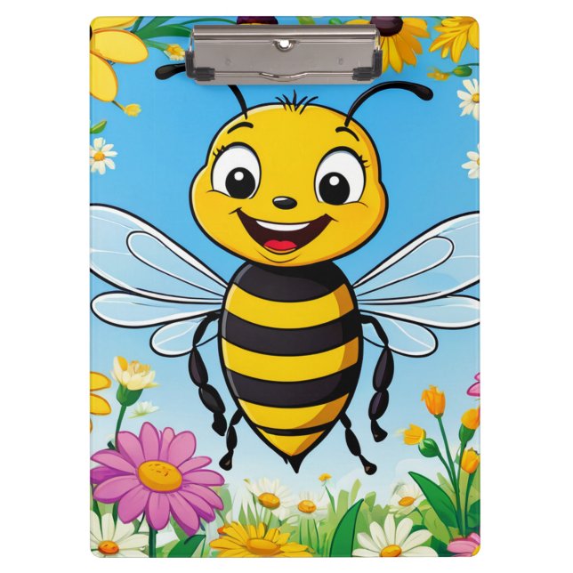 Cartoon Bee Colourful Flowers  Clipboard (Front)
