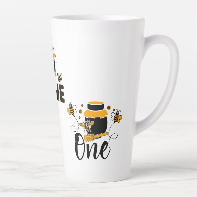 Cartoon Bee, Honey Jar, And Text Latte Mug (Right)