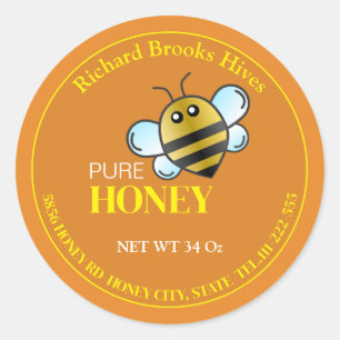 Cartoon Bee Label Yellow Sticker