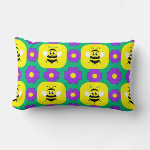 Cartoon Bees and Flowers Lumbar Cushion