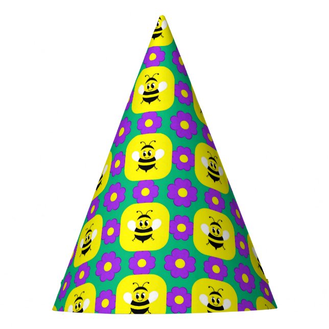 Cartoon Bees and Flowers Party Hat (Front)