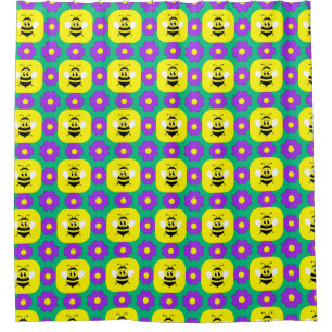 Cartoon Bees and Flowers Shower Curtain