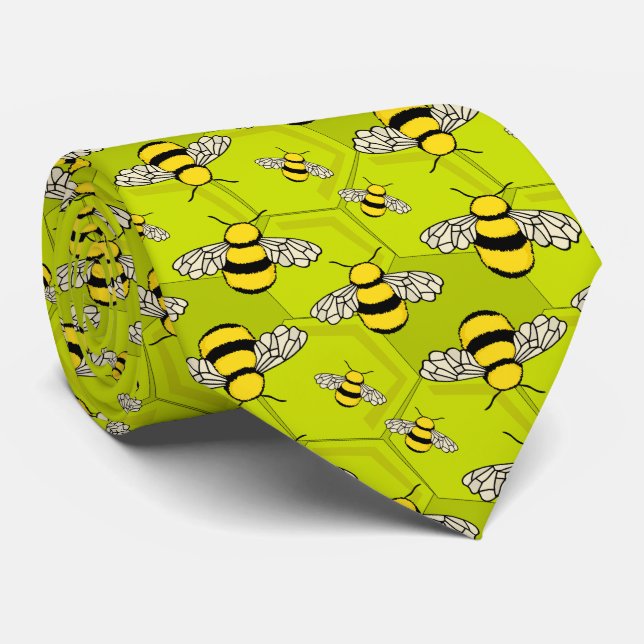 Cartoon Bees on Honeycomb Cute Tie (Rolled)