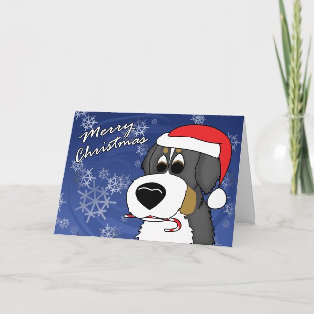 Cartoon Bernese Mountain Dog Christmas Card (Front)