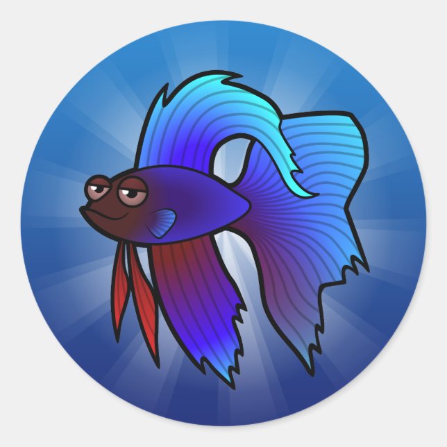 Cartoon Betta Fish / Siamese Fighting Fish Classic Round Sticker (Front)