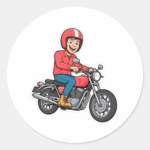 Cartoon Biker Riding a Motorcycle  Classic Round Sticker