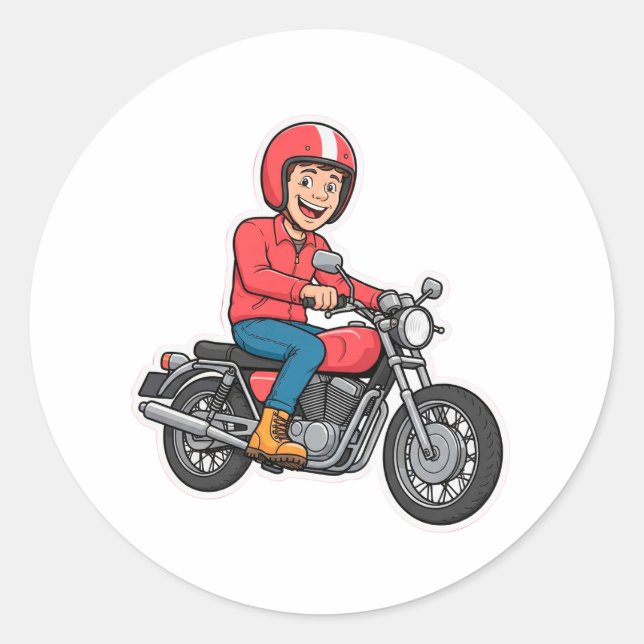 Cartoon Biker Riding a Motorcycle  Classic Round Sticker (Front)
