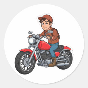 Cartoon Biker Riding a Motorcycle  Classic Round Sticker