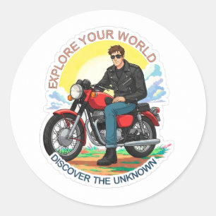 Cartoon Biker Riding a Motorcycle  Classic Round Sticker