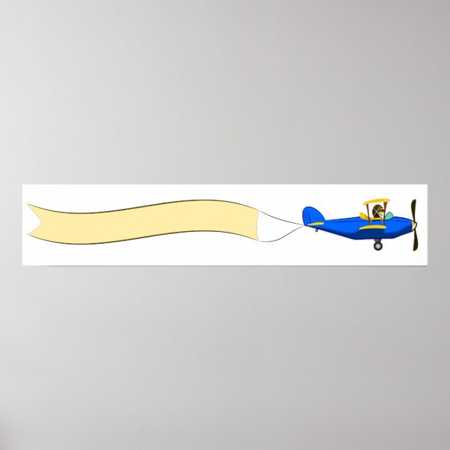 Cartoon Biplane with Blank Banner Poster (Front)