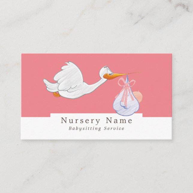 Cartoon Bird & Baby, Babysitter, Daycare, Nursery Business Card (Front)