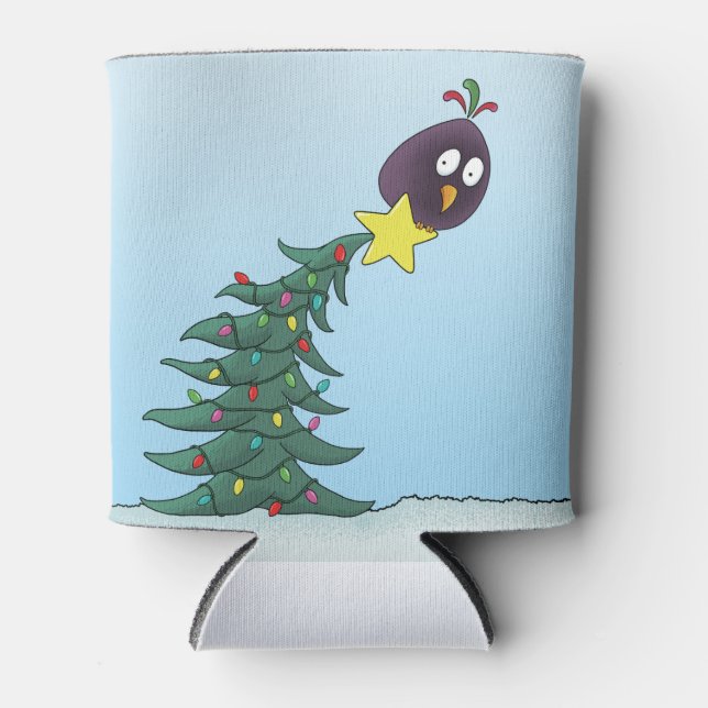 Cartoon Bird Christmas Tree Star Can Cooler (Front)