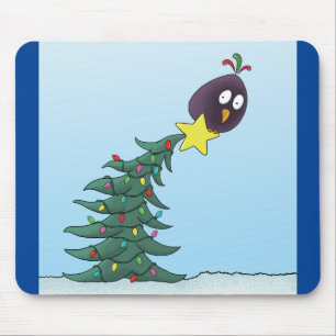 Cartoon Bird Christmas Tree Star Mouse Pad