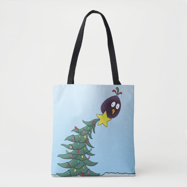 Cartoon Bird Christmas Tree Star Tote Bag (Front)