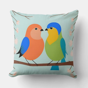 🐦 Cartoon Bird Duo Throw Pillow Nature Accent 🌸✨