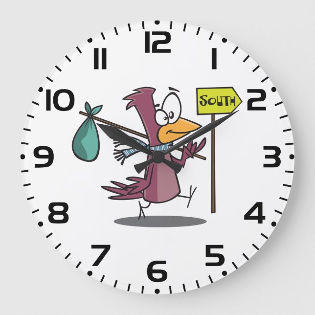 Cartoon Bird Migrating South Travelling Large Clock (Front)
