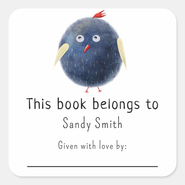 Cartoon bird - This book belongs with message Square Sticker (Front)