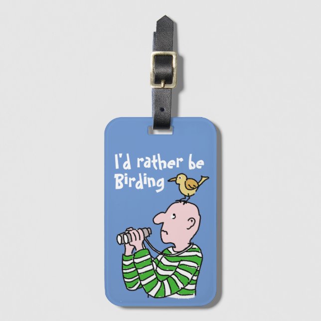 Cartoon Bird Watcher & Bird Luggage Tag (Front Vertical)