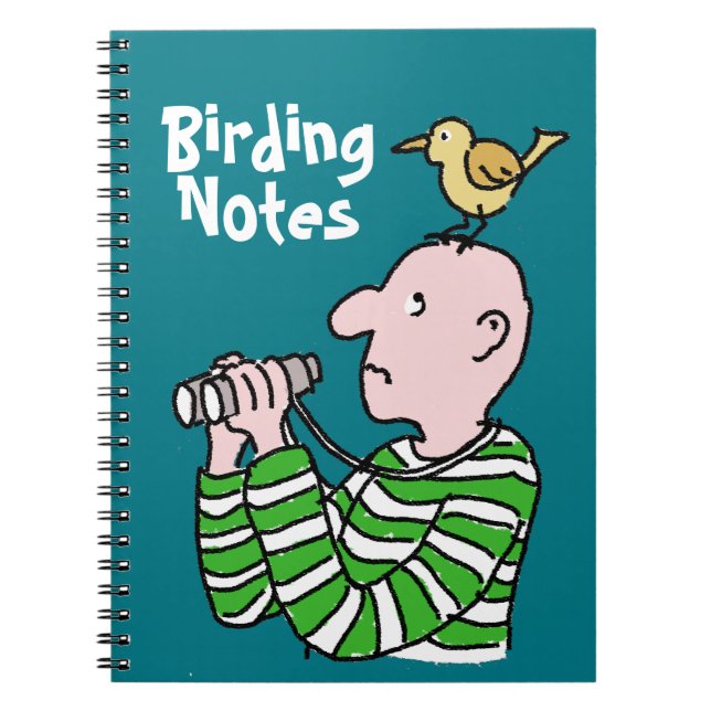 Cartoon Bird Watcher & Bird Notebook (Front)