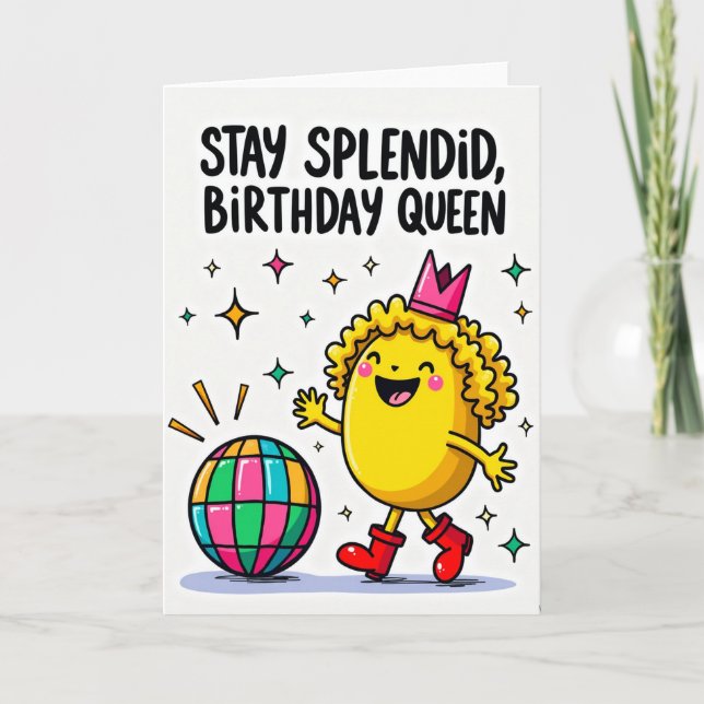 Cartoon Birthday Queen Card (Front)
