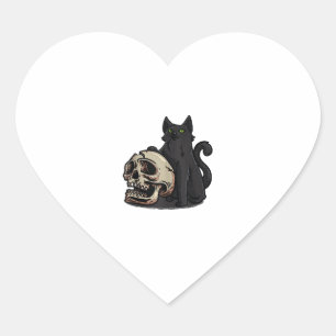 Cartoon Black Cat Skull Illustration For Adults Heart Sticker