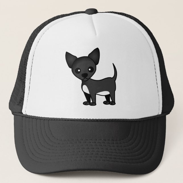 Cartoon Black Chihuahua Trucker Hat (Front)