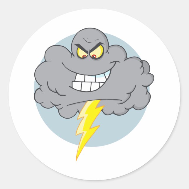 Cartoon Black Cloud With Lightning Classic Round Sticker (Front)