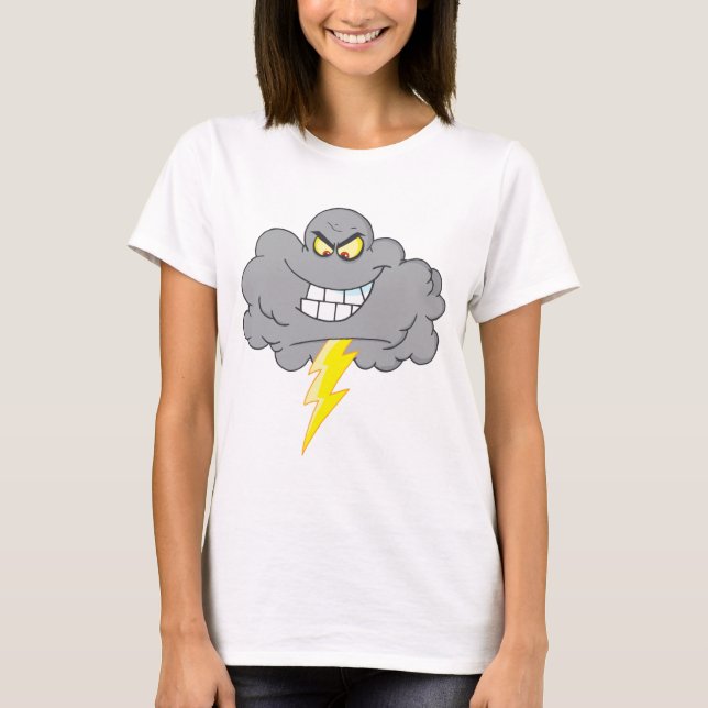 Cartoon Black Cloud With Lightning T-Shirt (Front)