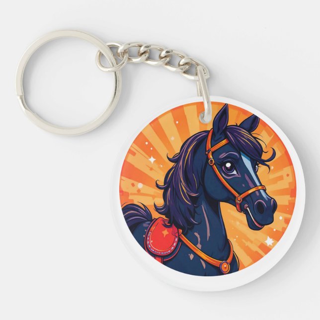 🐎Cartoon Black Horse Colour Splash Key Accessory� Ring (Front)