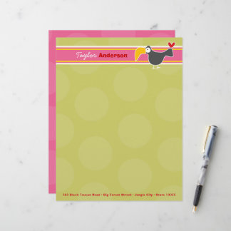 Cartoon Black Toucan Bird Green Dots Kids Children Customised Letterhead