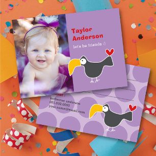 Cartoon Black Toucan Bird Photo Kid's Play Date Calling Card