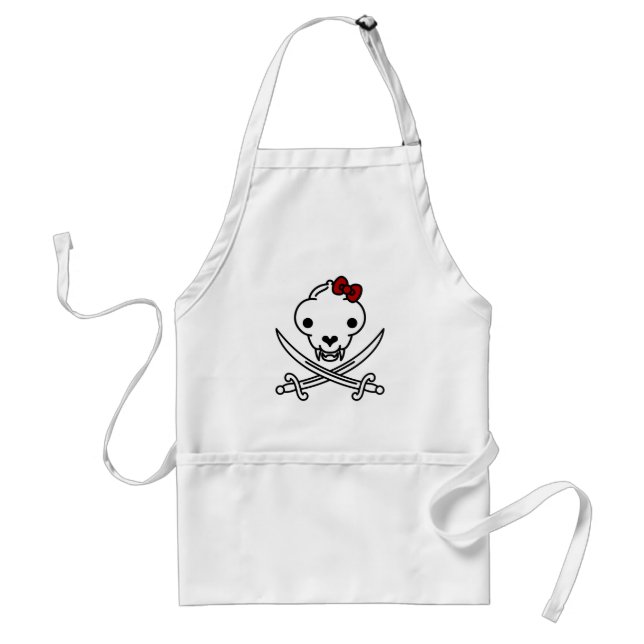 Cartoon Black White Jolly Kitty Pirate Skull Bones Standard Apron (Front)