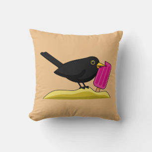 Cartoon Blackbird Eating A Ice Cream Cushion
