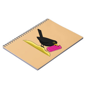 Cartoon Blackbird Eating A Ice Cream Notebook