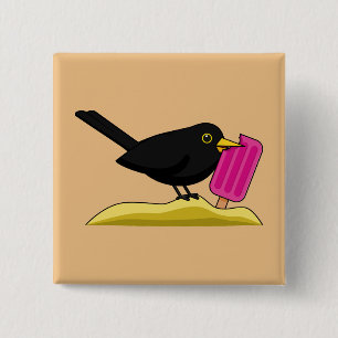 Cartoon Blackbird Eating An Ice Cream 15 Cm Square Badge